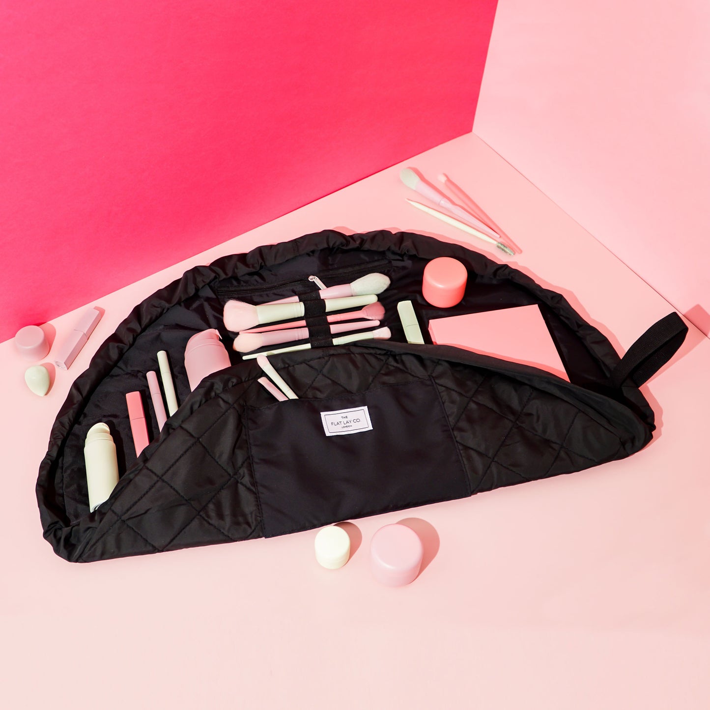 Classic Black XXL Drawstring Flat Lay Makeup Bag