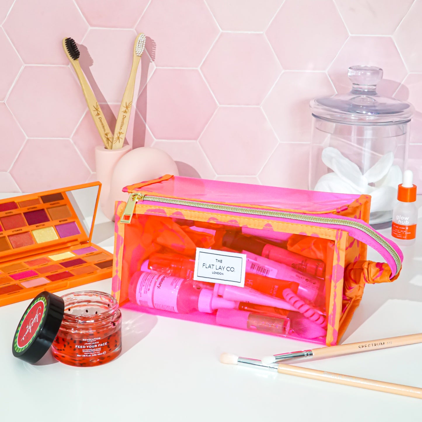 Orange Squiggle Jelly Flat Lay Makeup Box Bag
