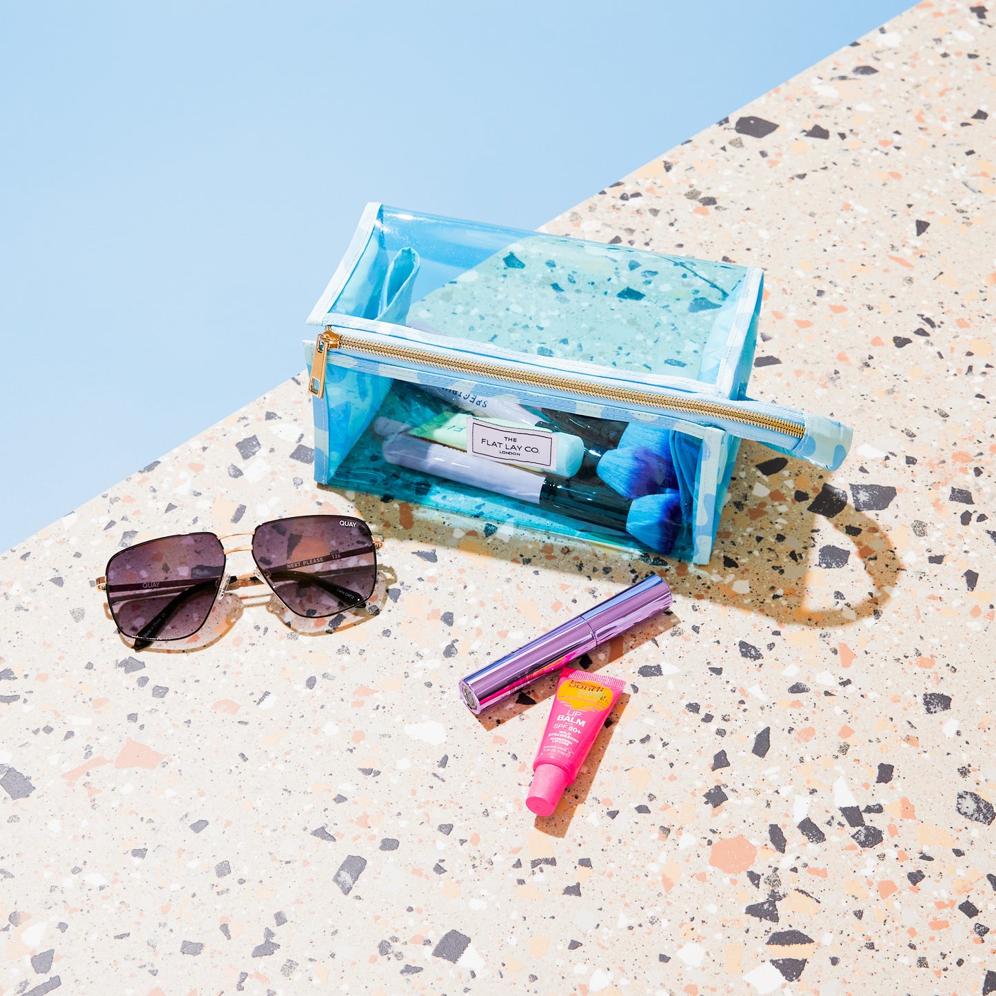 Blue Splash Jelly Flat Lay Makeup Box Bag