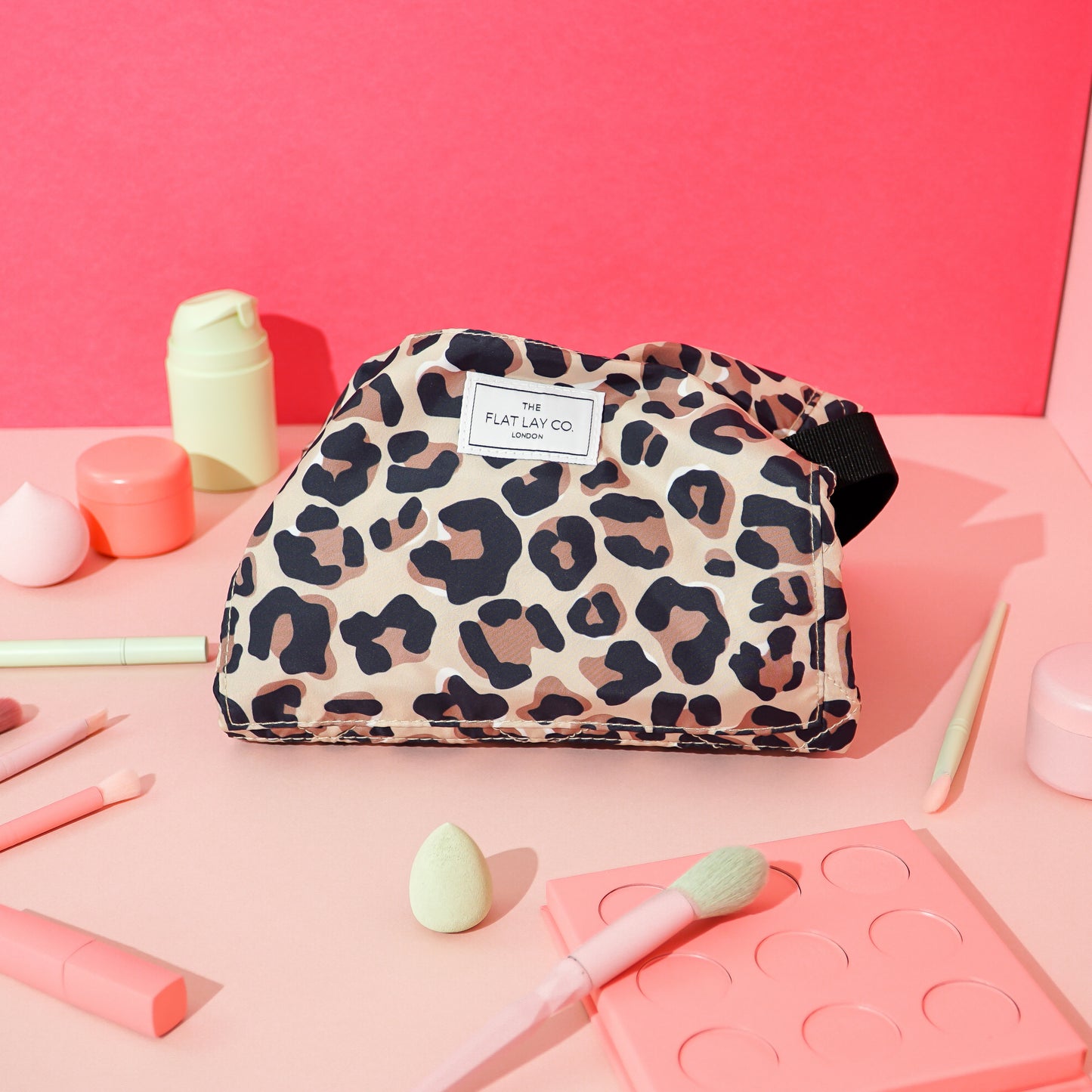 Leopard Print XXL Drawstring Flat Lay Makeup Bag