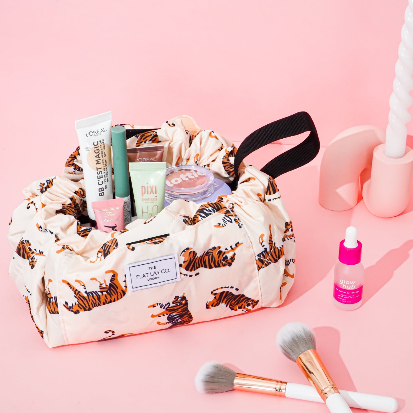 Tigers Drawstring Flat Lay Makeup Bag
