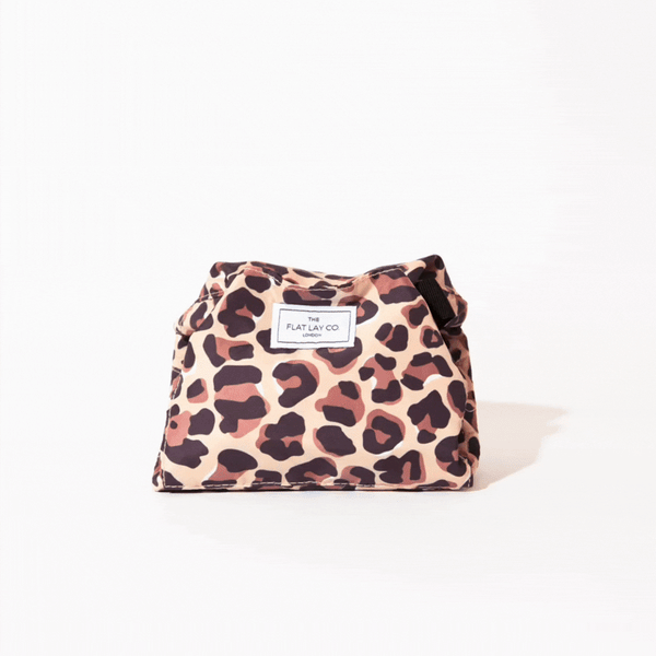 Leopard Drawstring Flat Lay Makeup Bag