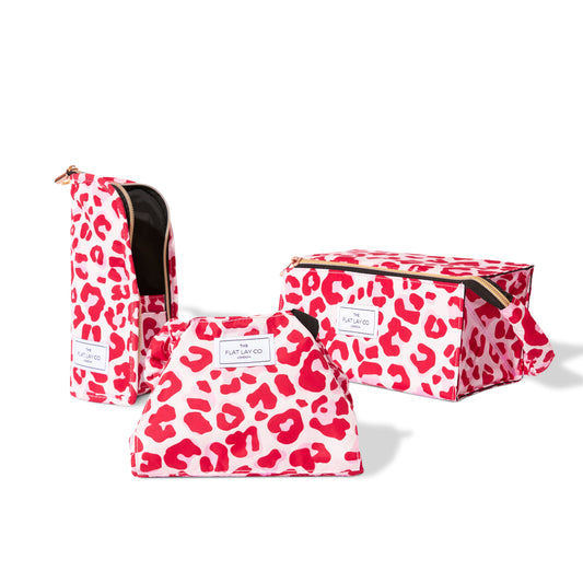 Pink Leopard Makeup Bag Bundle - 3-Pack