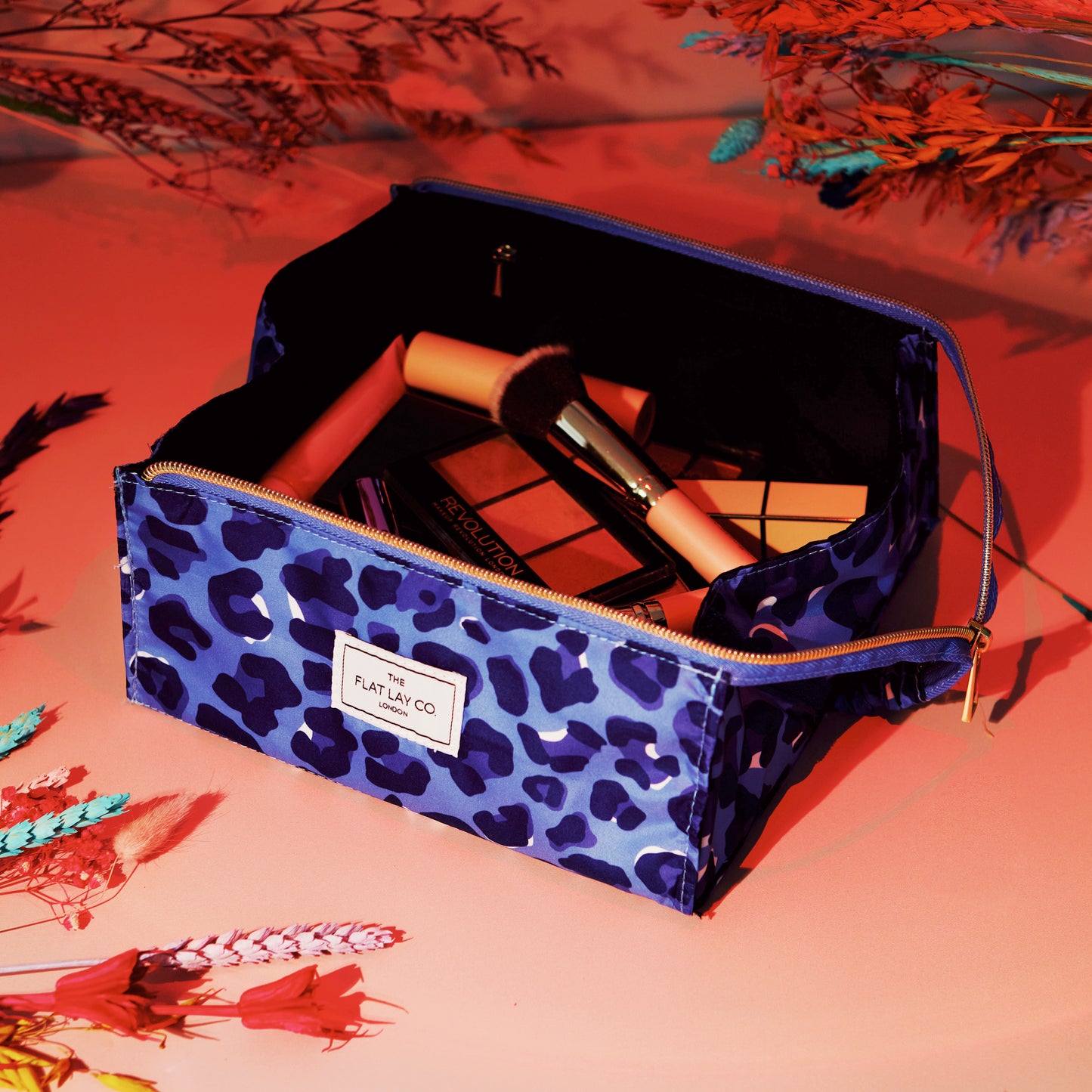 Blue Leopard Flat Lay Makeup Box Bag