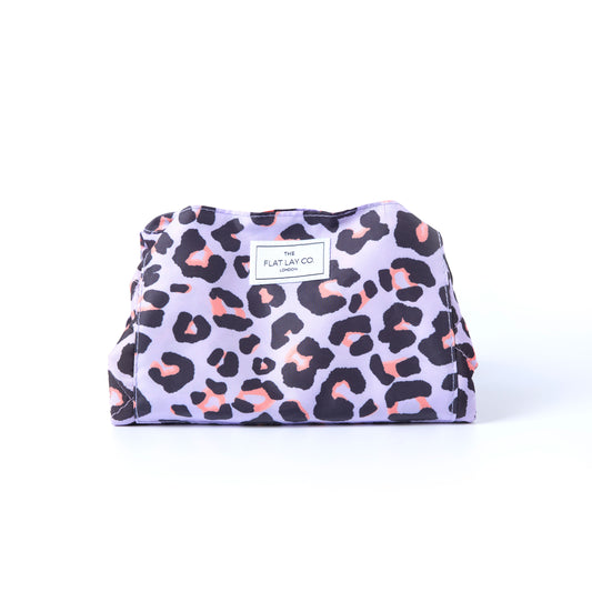Drawstring Flat Lay Makeup Bag - Lilac Leopard