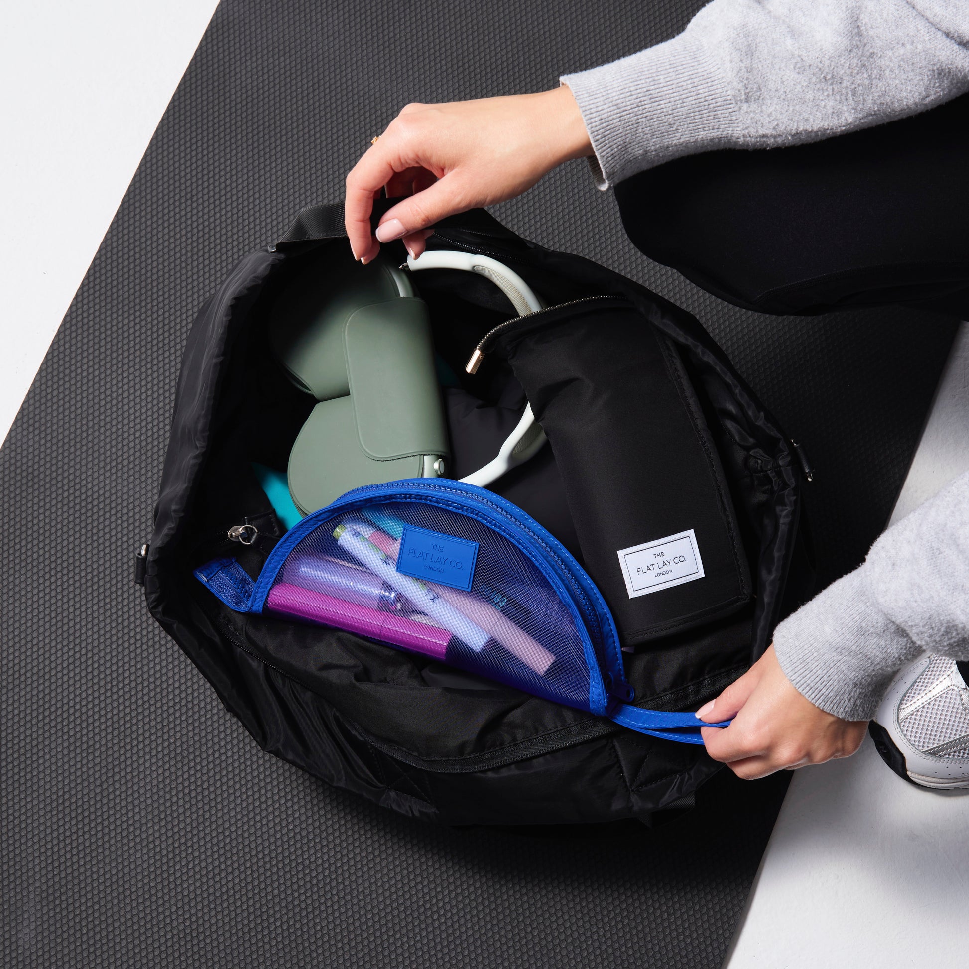 Cobalt Blue Mesh Lunar Flat Lay Makeup Pouch 