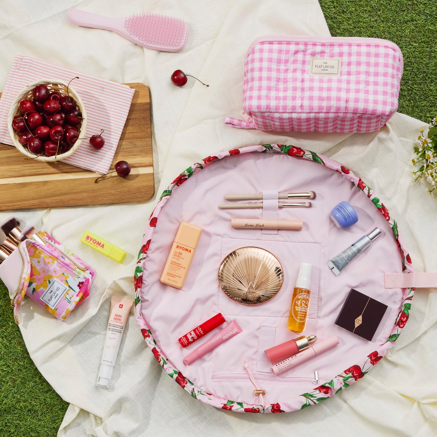 Drawstring Flat Lay Makeup Bag - Cherries