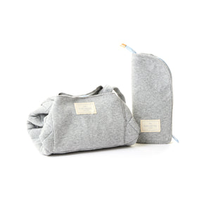 Drawstring Kosmetiktasche & Pinsel-Etui Set - Graue gerippte Baumwolle