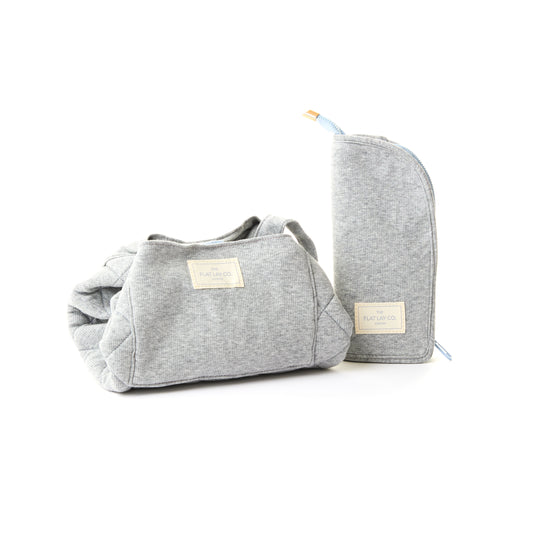 Drawstring & Brush Case Bundle - Cotton Grey Ribbed