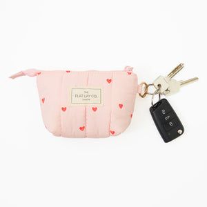 Padded Essential Pouch & Mini Keyring Bundle - Sweet Pink Hearts
