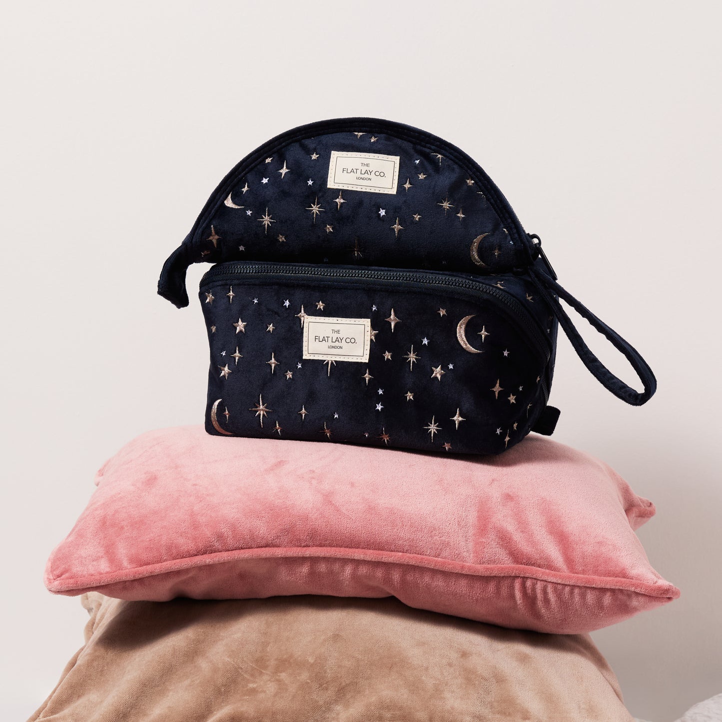 Box Bag & Lunar Pouch Bundle - Celestial Blue Embroidered Velvet