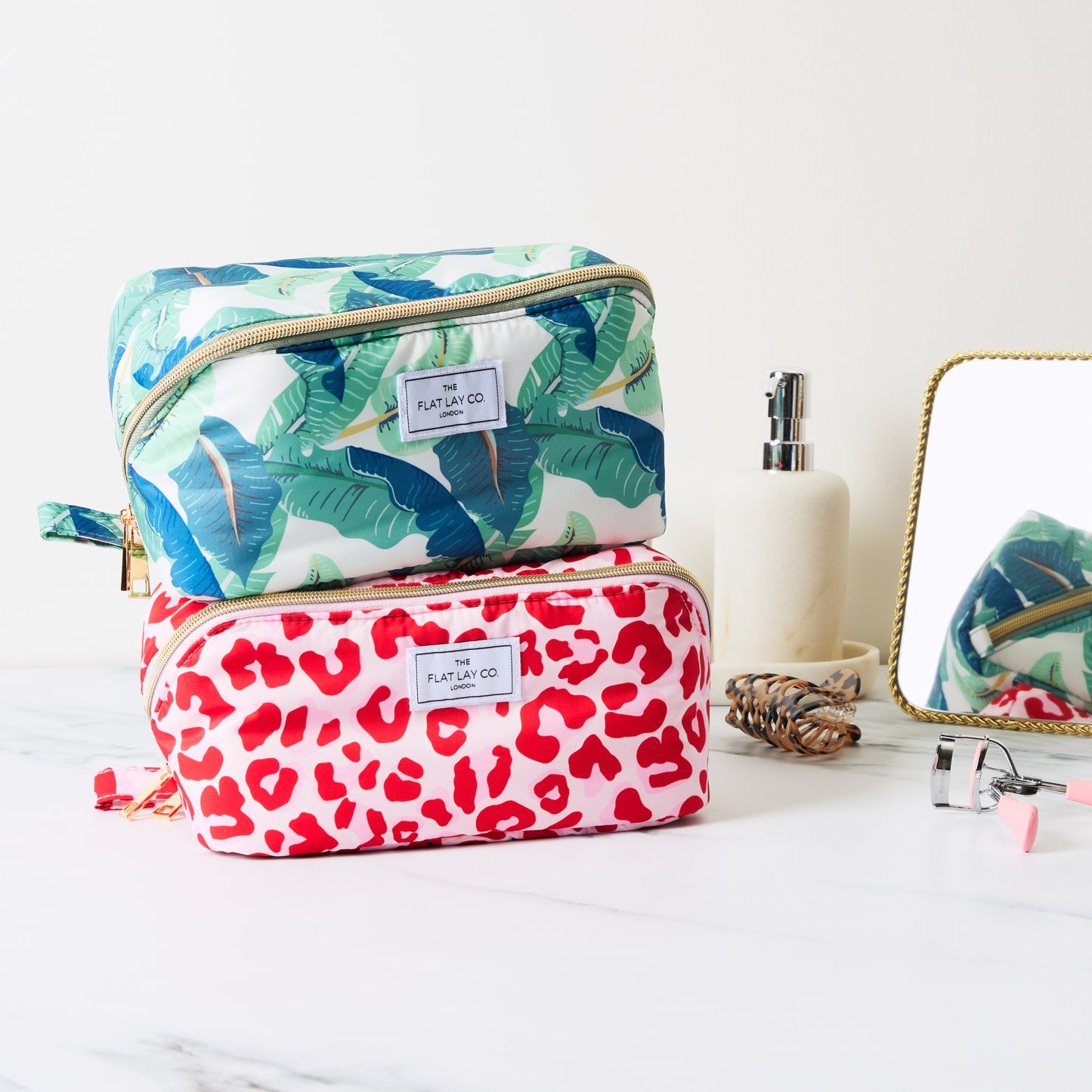 Box-Form Kosmetiktasche - Rosa Leo-Muster