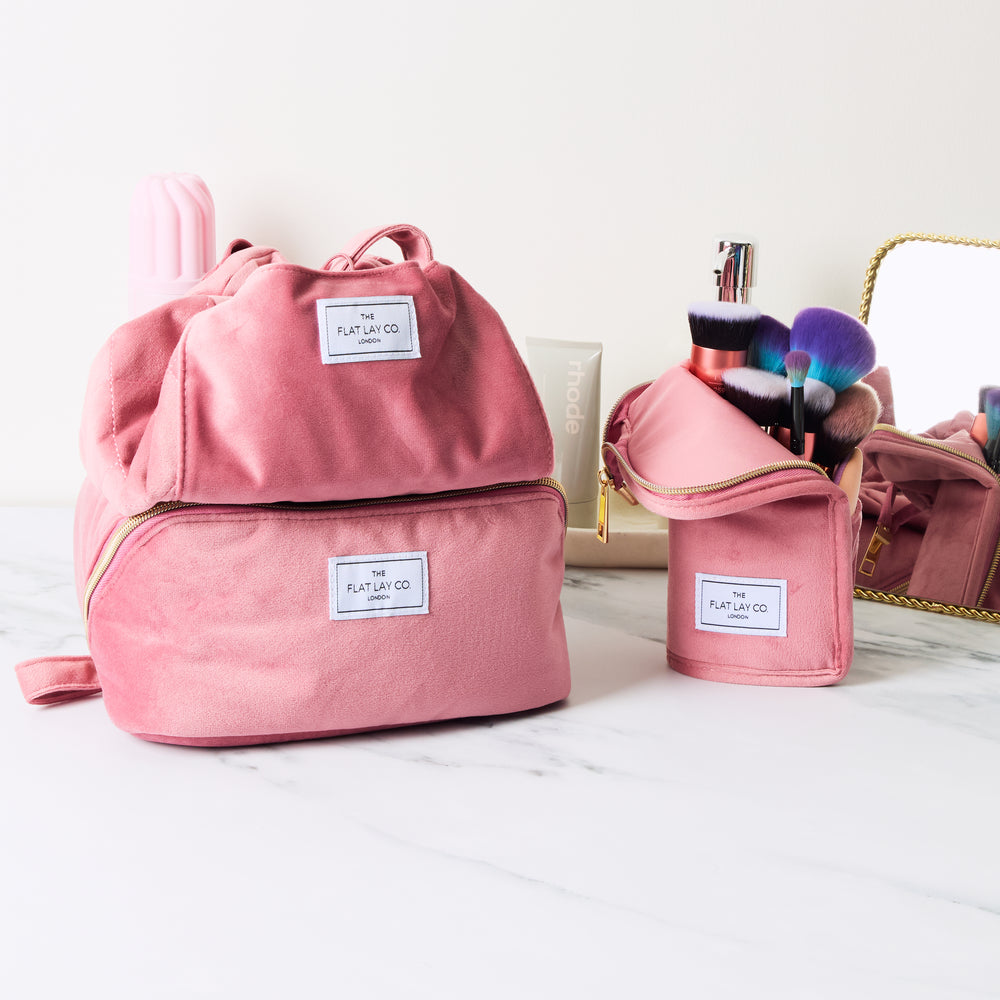 Box-Form Kosmetiktasche - Rosa Samt