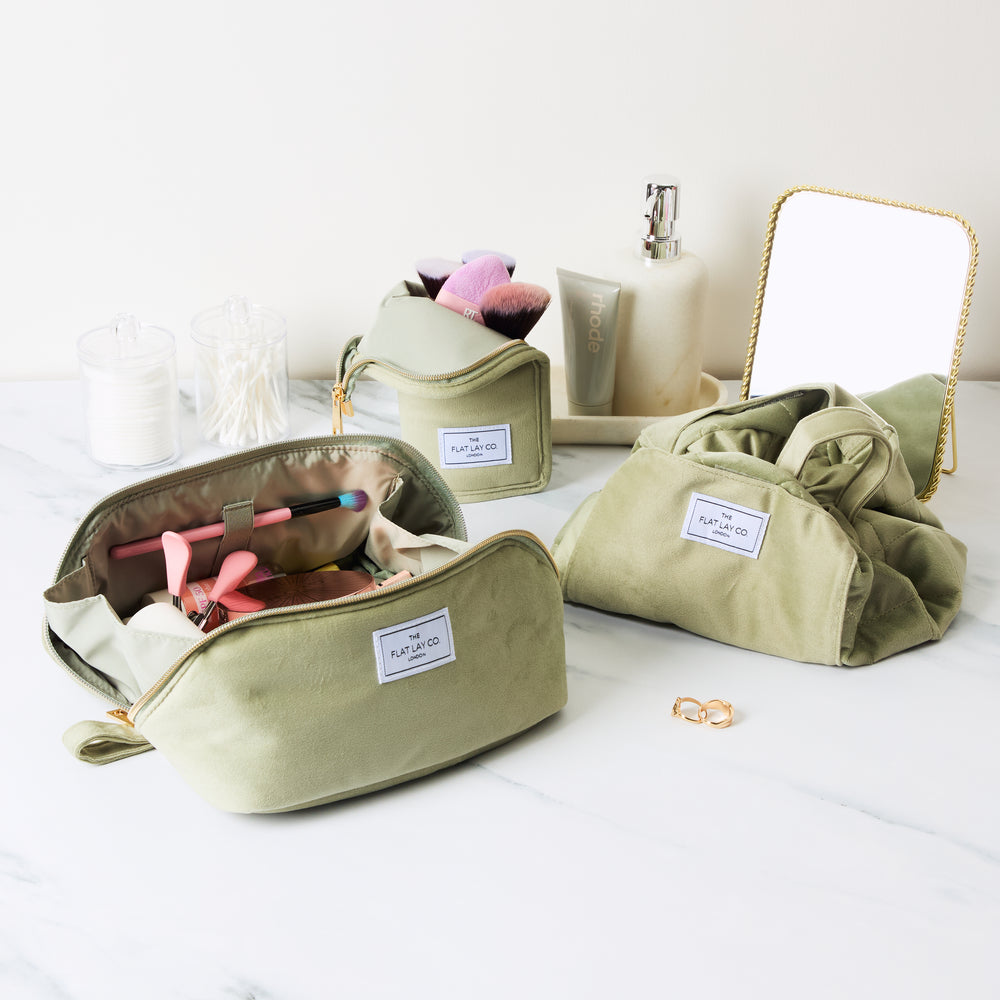 Box-Form Kosmetiktasche - Salbeigrüner Samt