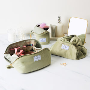 Box-Form Kosmetiktasche - Salbeigrüner Samt