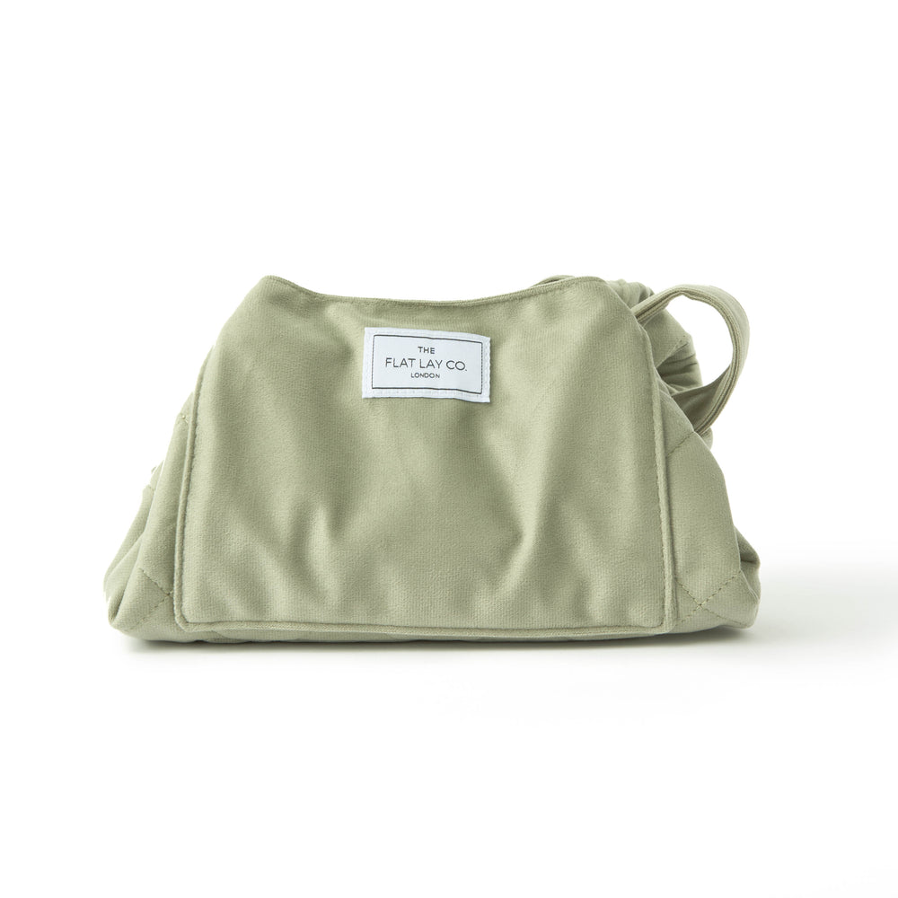 Drawstring & Pinsel-Case Set - Salbeigrüner Samt