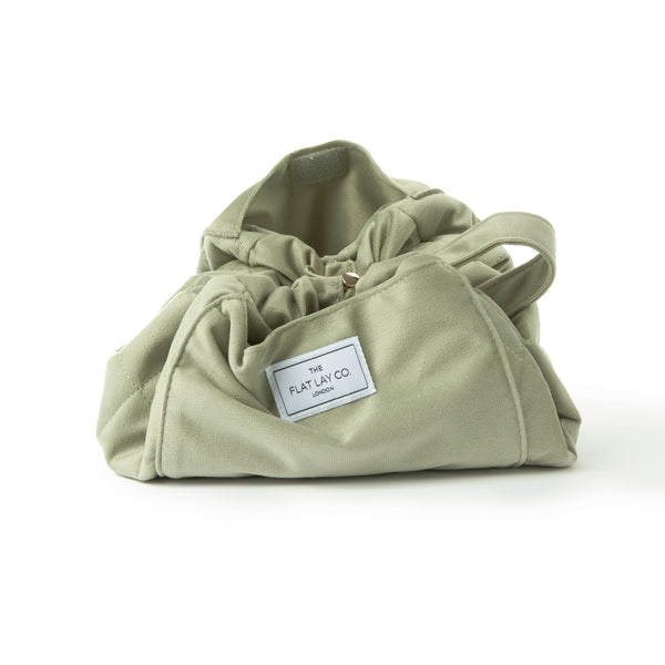 Drawstring Flat Lay Makeup Bag - Sage Green Velvet
