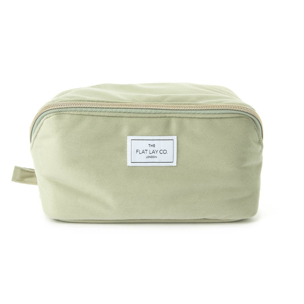 Box-Form Kosmetiktasche - Salbeigrüner Samt