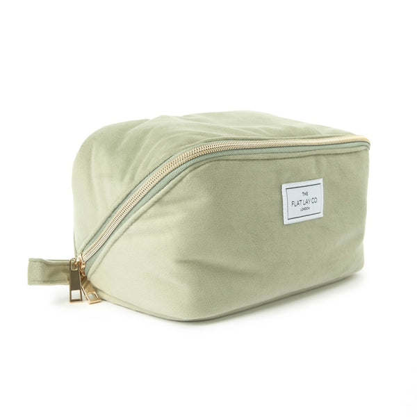 Box-Form Kosmetiktasche - Salbeigrüner Samt
