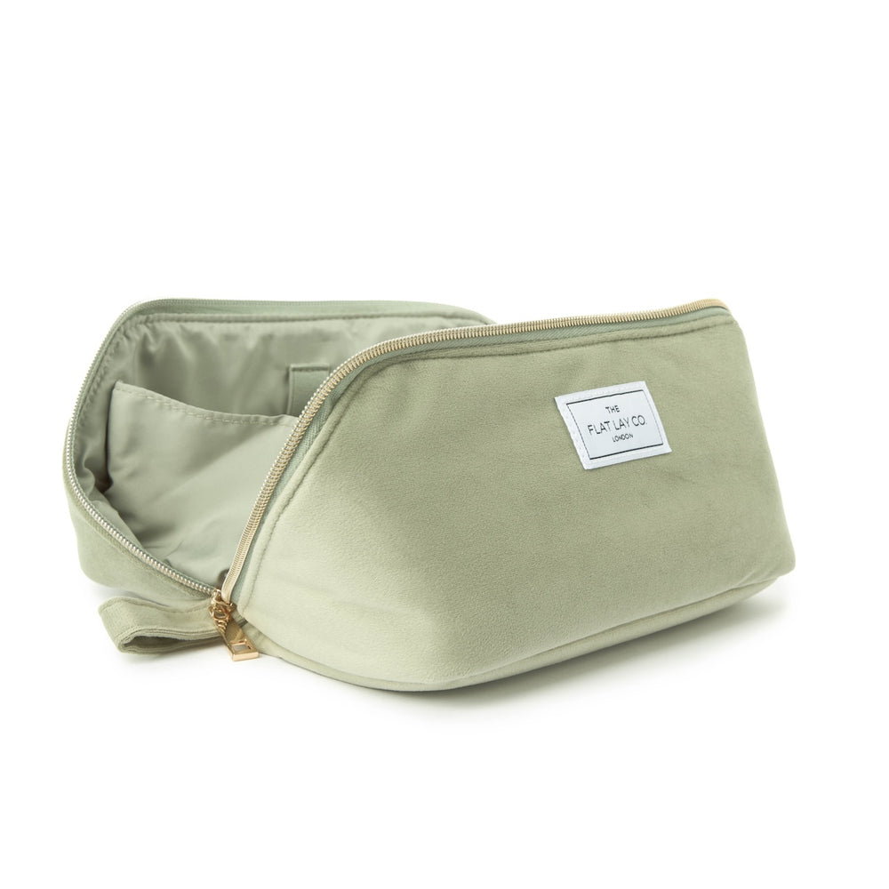 Box-Form Kosmetiktasche - Salbeigrüner Samt