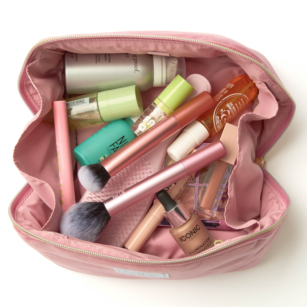 Box-Form Kosmetiktasche - Rosa Samt