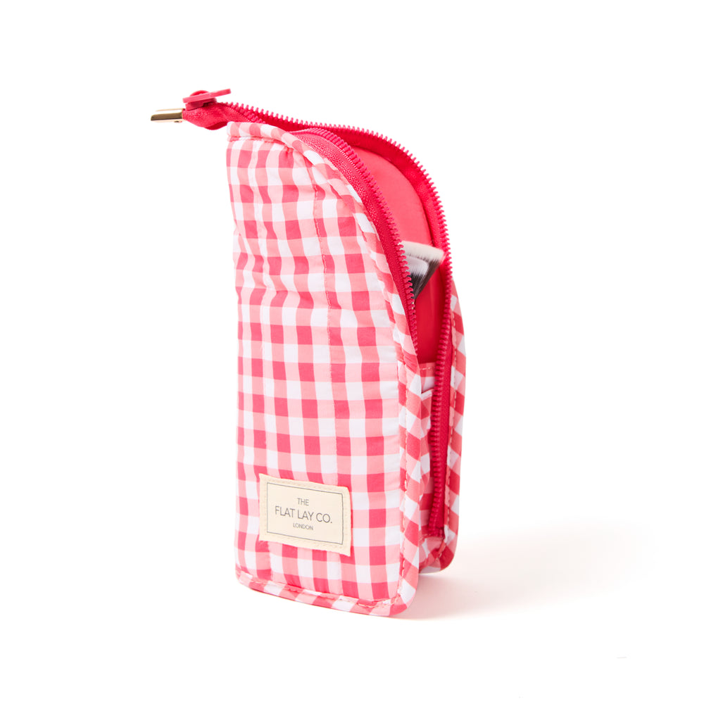 Padded Standing Makeup Brush Case - Red Gingham