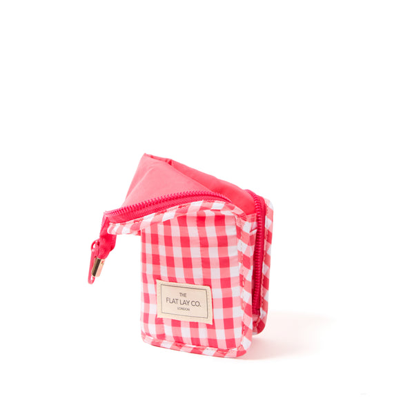 Padded Standing Makeup Brush Case - Red Gingham