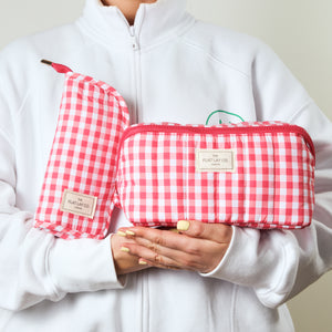 Padded Standing Makeup Brush Case - Red Gingham