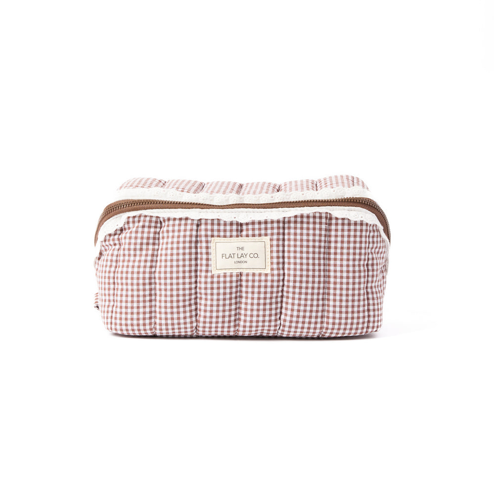 Marshmallow Flat Lay Makeup Box Bag - Mocha Gingham