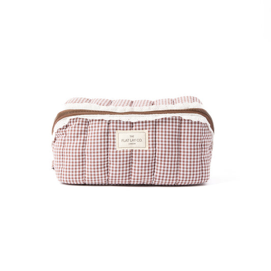 Marshmallow Flat Lay Makeup Box Bag - Mocha Gingham