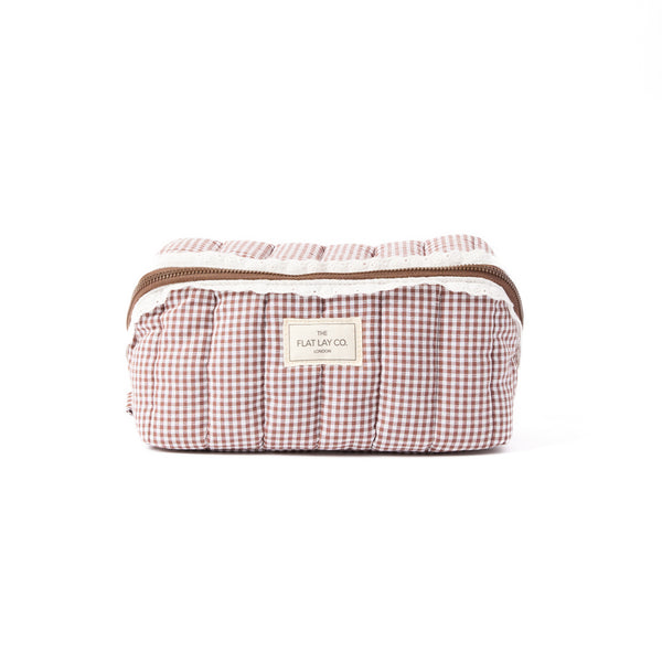 Marshmallow Flat Lay Makeup Box Bag - Mocha Gingham