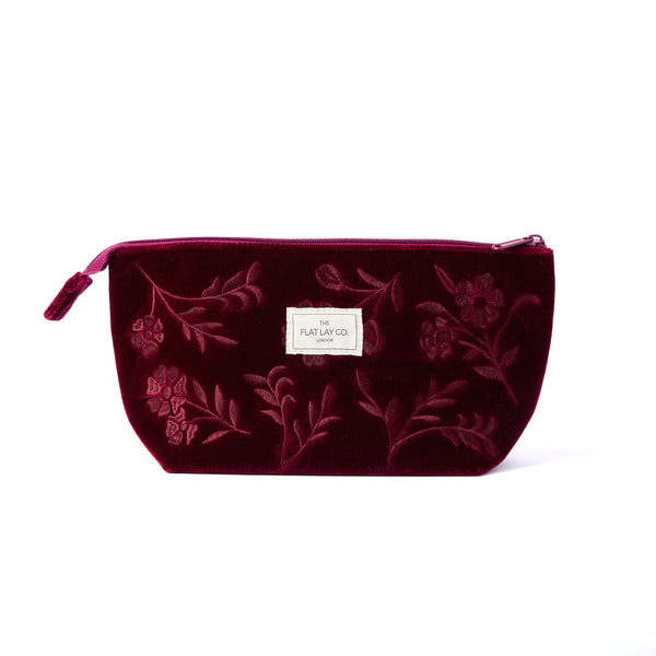 Essential Makeup Pouch - Dark Cherry Bloom Velvet