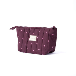 Padded Essential Makeup Pouch - Chocolate Plum Hearts