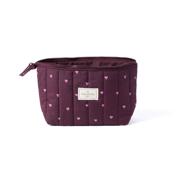 Padded Essential Makeup Pouch - Chocolate Plum Hearts