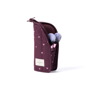 Padded Standing Makeup Brush Case - Chocolate Plum Hearts