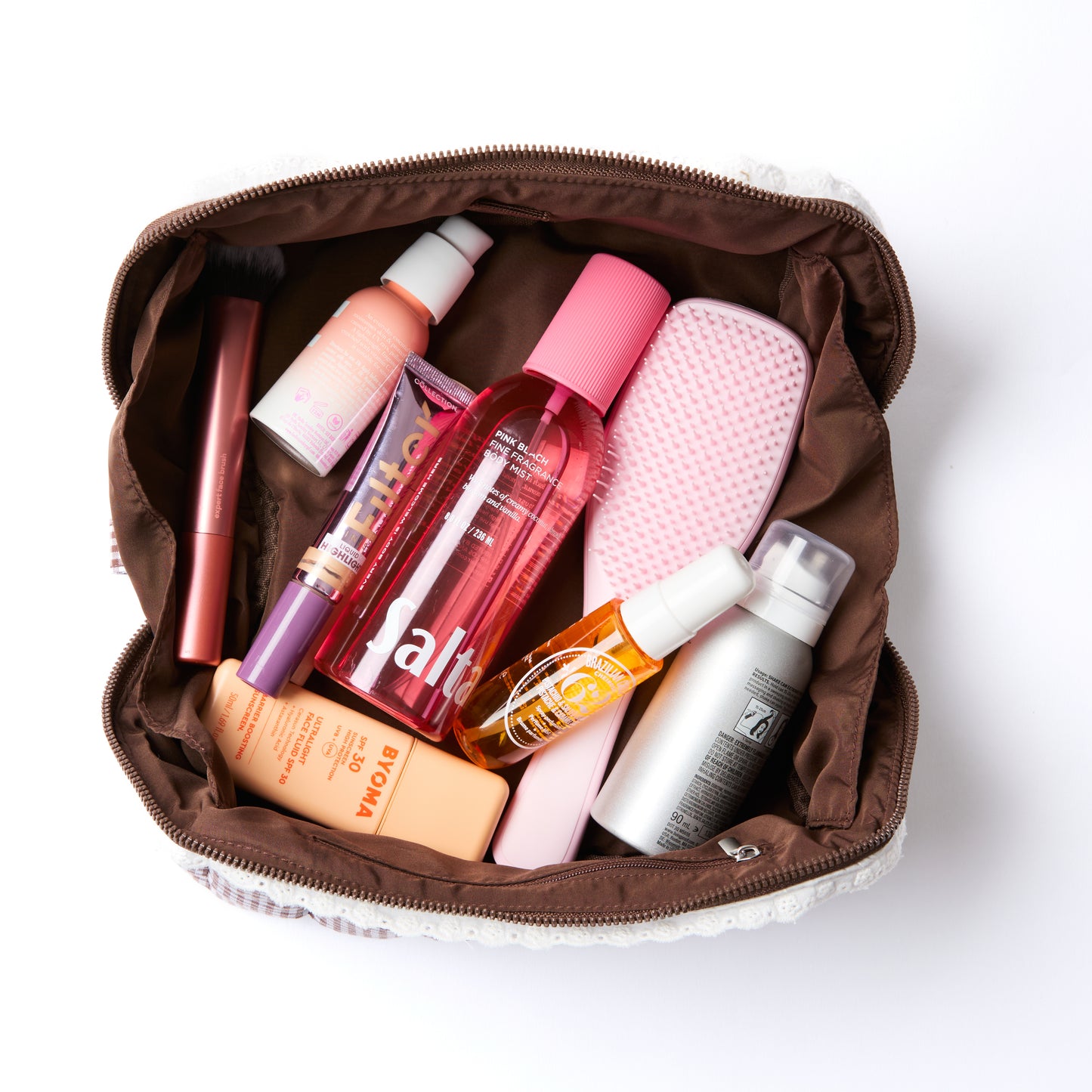 Marshmallow Box Bag & Brush Case Bundle - Mocha Gingham