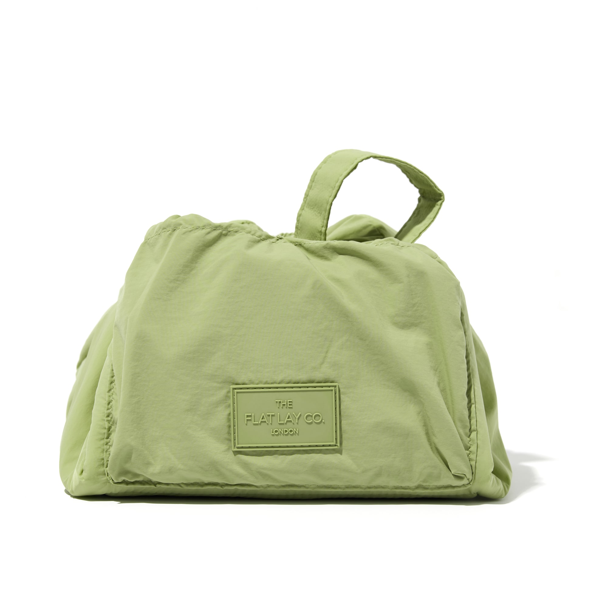 Green Parachute Drawstring Flat Lay Makeup Bag
