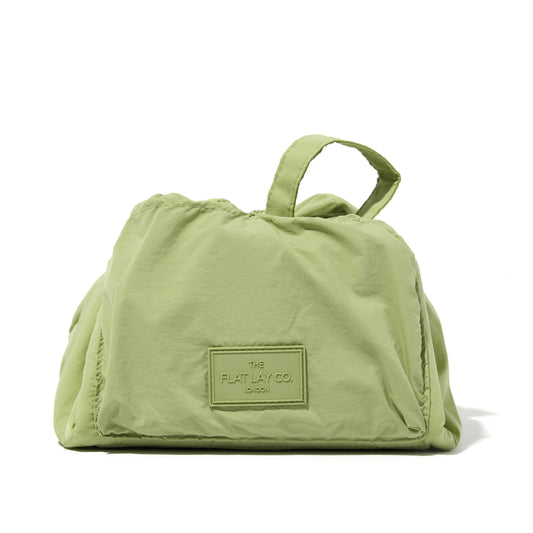 Green Parachute Drawstring Flat Lay Makeup Bag