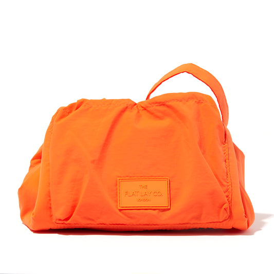 Orange Parachute Drawstring Flat Lay Makeup Bag