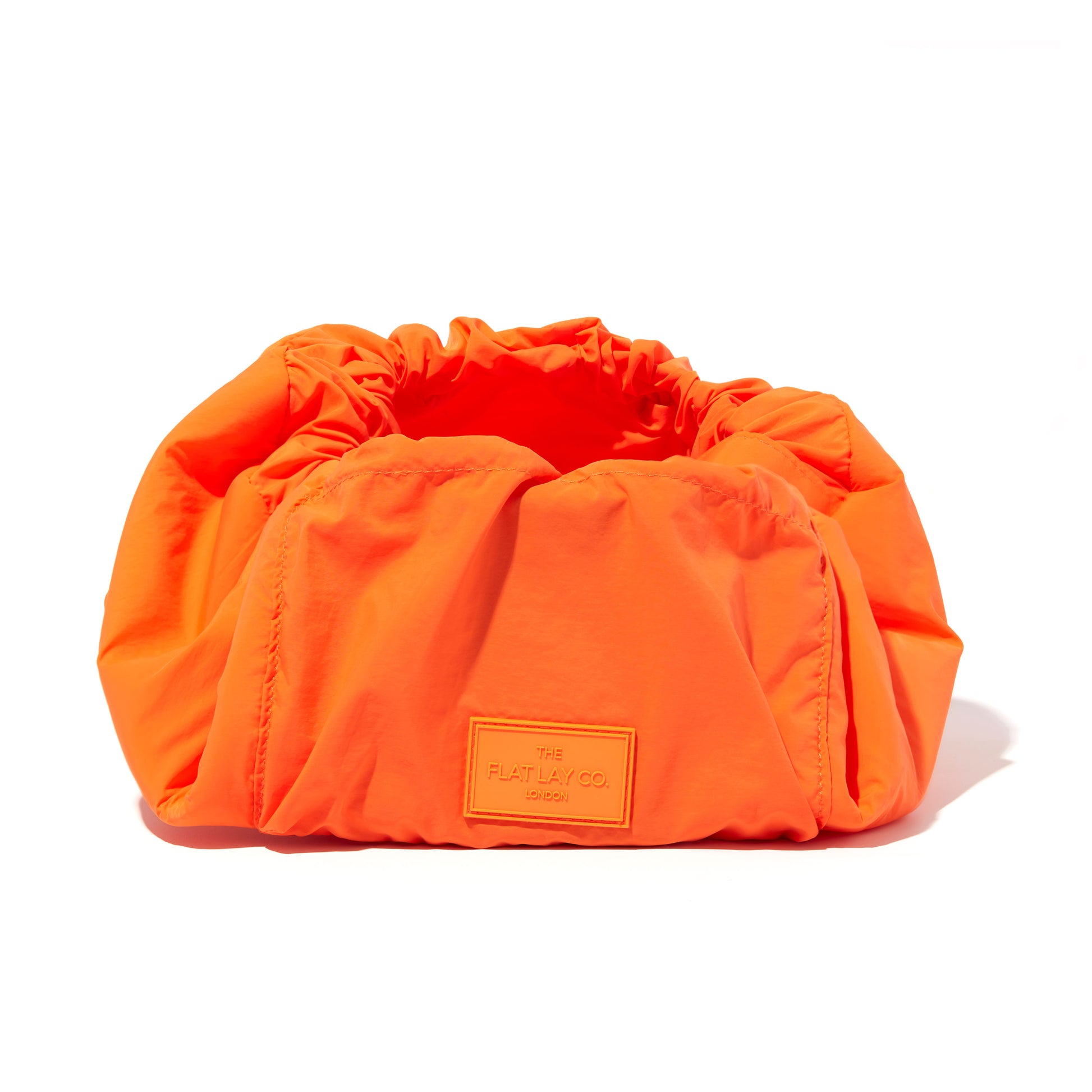 Orange Parachute Drawstring Flat Lay Makeup Bag