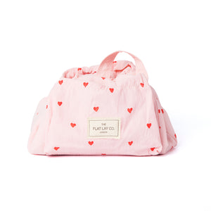 Drawstring Kosmetiktasche & Pinsel-Etui Set - Pinke Herzen