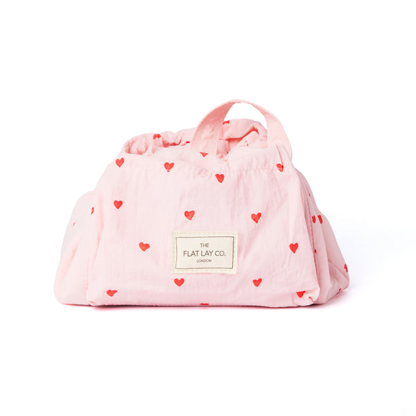 Drawstring Kosmetiktasche & Pinsel-Etui Set - Pinke Herzen