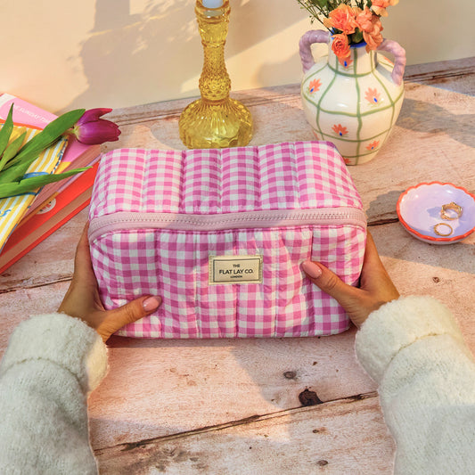 Marshmallow Kosmetiktasche - Rosa kariert