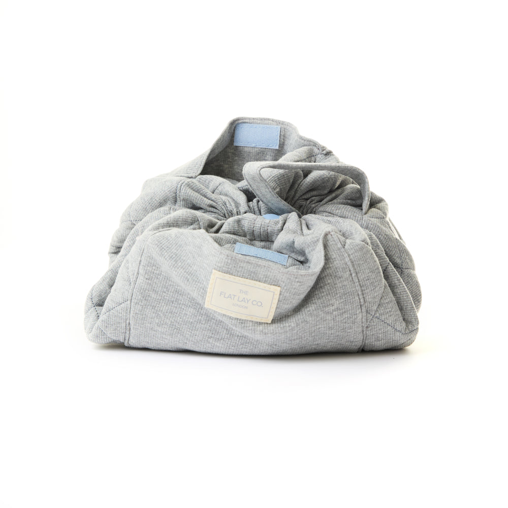 Drawstring Kosmetiktasche - Graue gerippte Baumwolle
