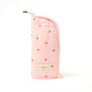 Drawstring Kosmetiktasche & Pinsel-Etui Set - Pinke Herzen