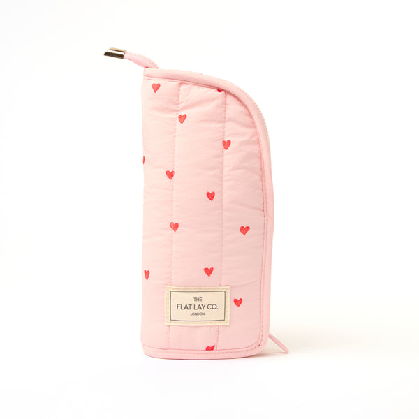 Drawstring Kosmetiktasche & Pinsel-Etui Set - Pinke Herzen