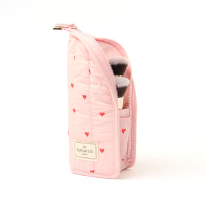 Drawstring Kosmetiktasche & Pinsel-Etui Set - Pinke Herzen