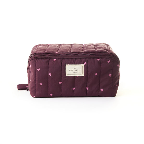 Marshmallow Flat Lay Makeup Box Bag - Chocolate Plum Hearts