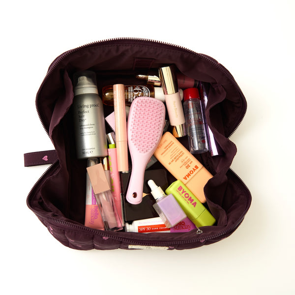 Marshmallow Box Bag & Brush Case Bundle - Chocolate Plum Hearts