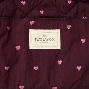 Parachute Drawstring Flat Lay Makeup Bag - Chocolate Plum Hearts